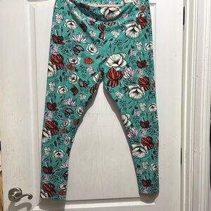 LuLaRoe Green and Red Floral Leggings
